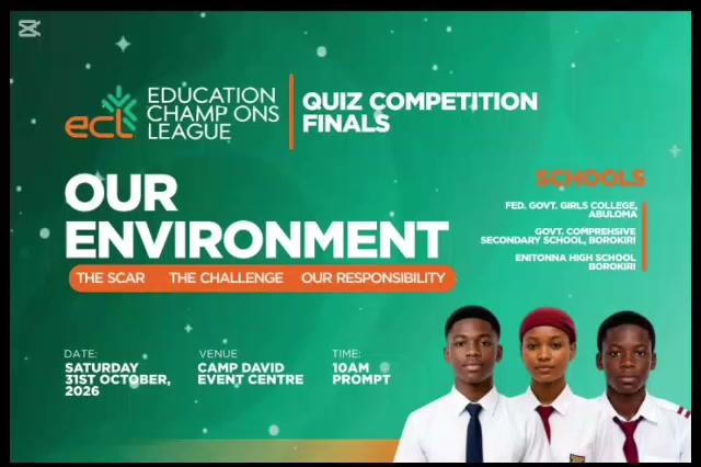 ECL Quiz Competition Finals flyer: Our Environment, Saturday 31st October 2026, Camp David Event Centre, 10am prompt